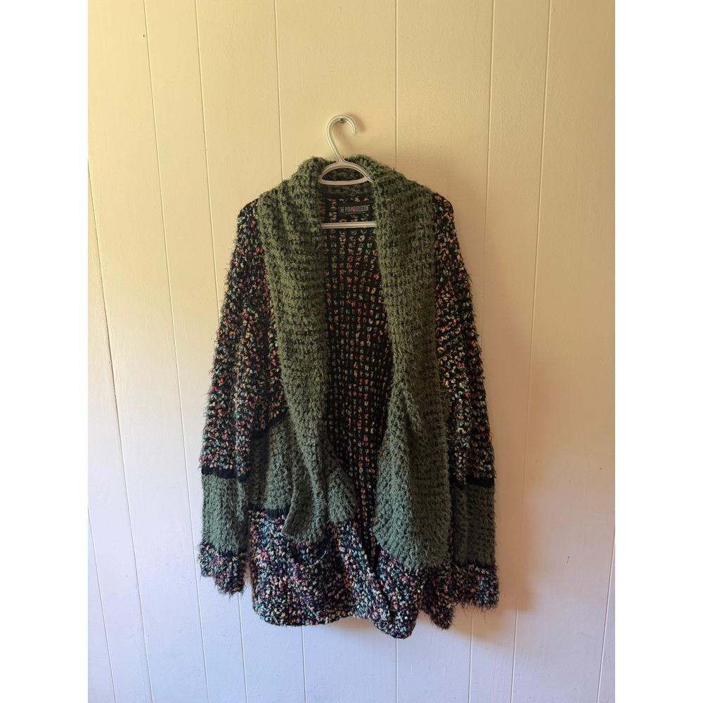 The Pyramid Collection Women 2X Cardigan Sweater Open Front Confetti Knit Green